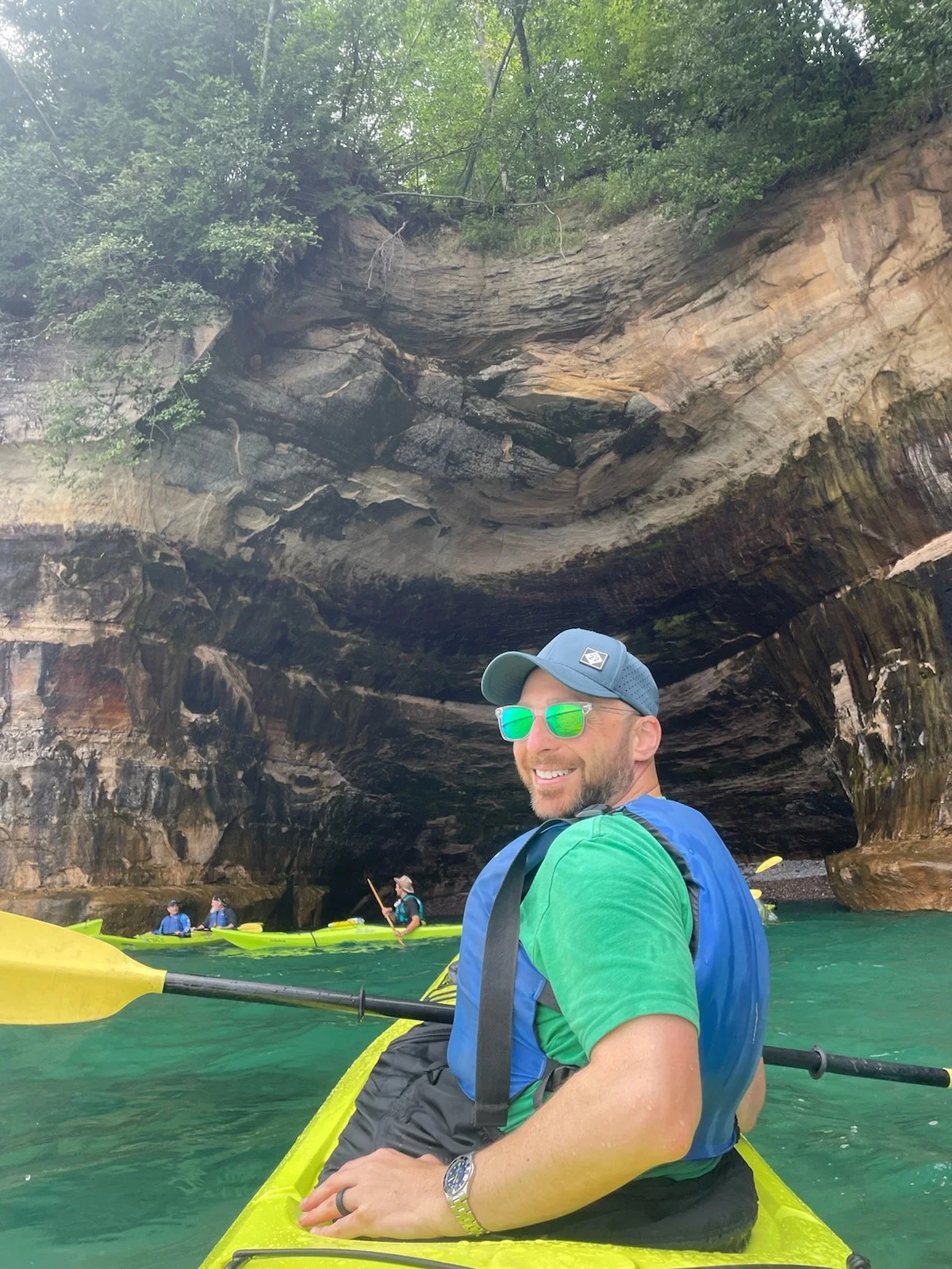 Dr. Ryan Barish kayaking at Pictured Rocks National Lakeshore in Michigan.