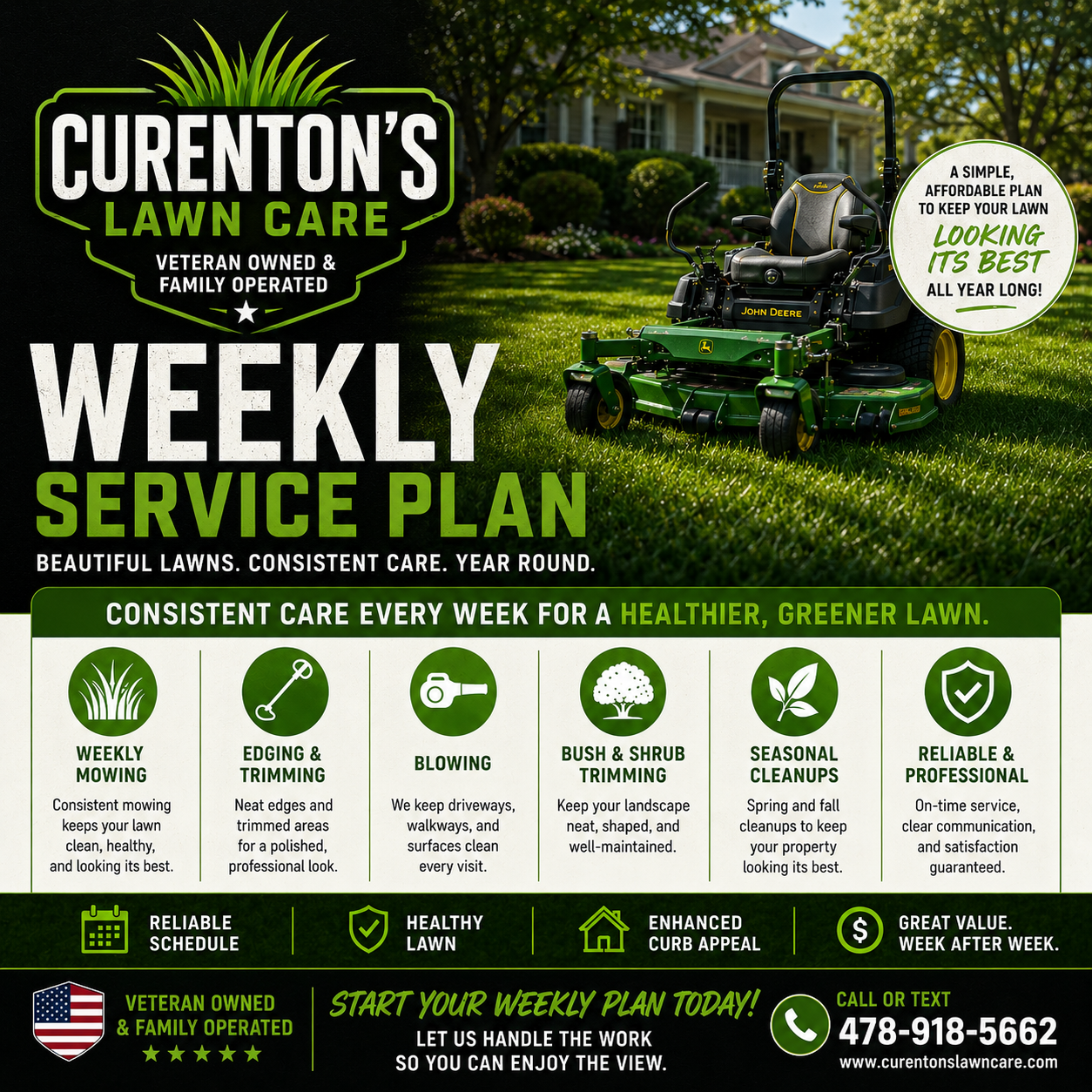 Weekly Service Cut Edge and blow off property Min starting price is $65.00 weekly.