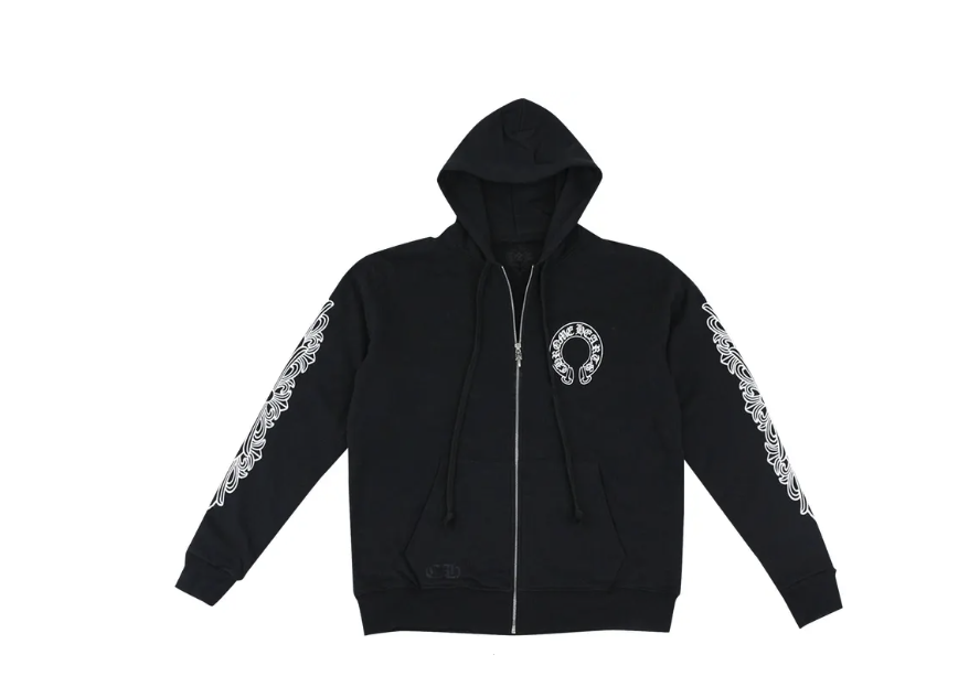 Chrome Hearts Horseshoe Floral Cross-Sleeve Zip Up Hoodie 'Black/White'