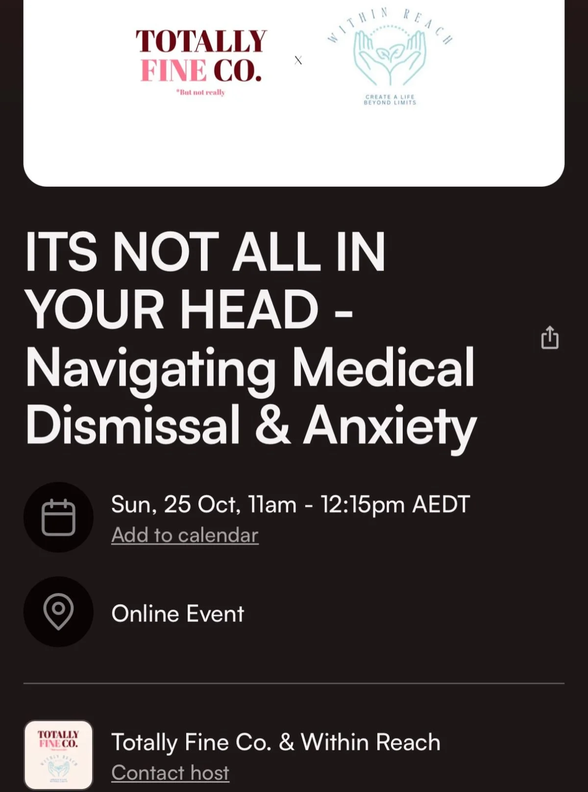 Don&rsquo;t forgot to check out our online workshop! 

Have you ever left an appointment wondering if you explained yourself badly, asked for too much, or somehow got it all wrong? 

It&rsquo;s not all in your head! 

Totally Fine Co and Within Reach