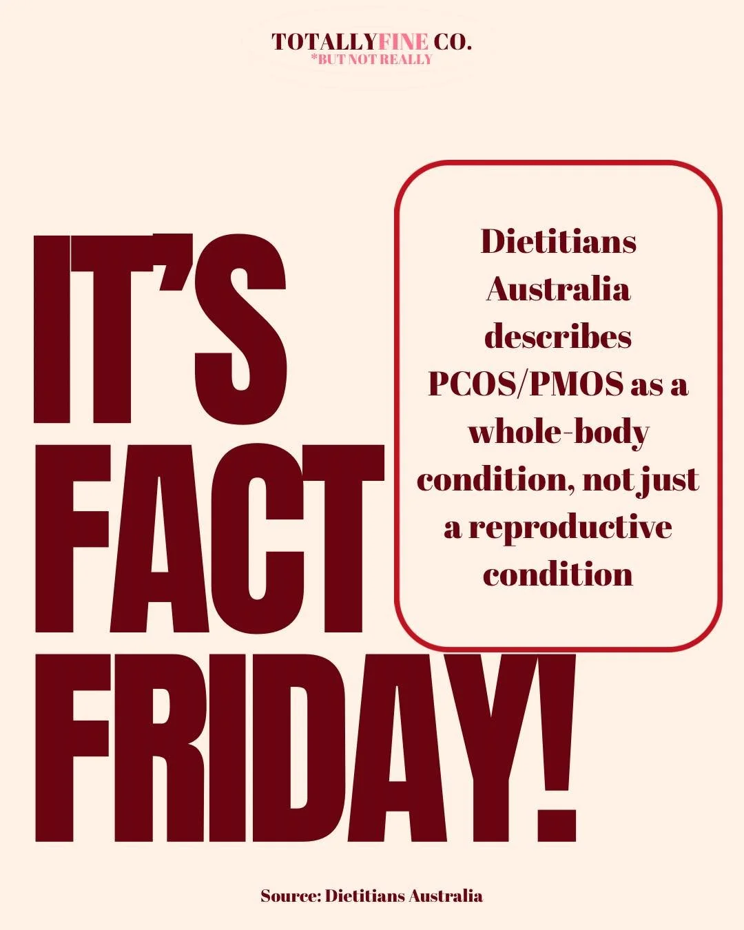 PCOS is more than reproductive health!!
�PCOS affects far more than periods and fertility. It&rsquo;s a whole-body condition that can have metabolic, psychological and reproductive impacts.�Source: Dietitians Australia