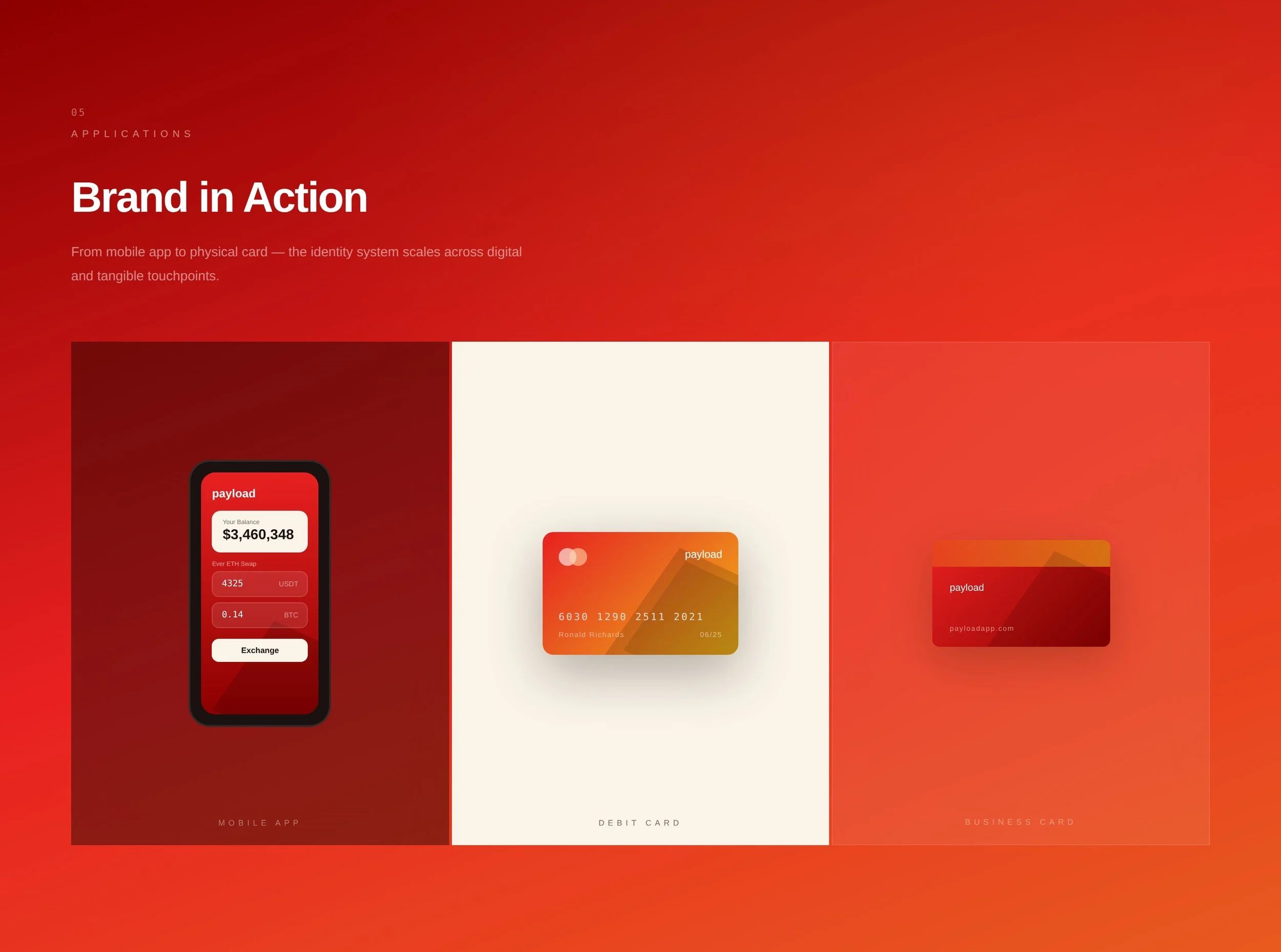 The image features a red gradient background with various digital financial application interface elements, including a mobile app with account balance and cryptocurrency details, and images of payment and debit/credit cards, emphasizing digital and financial services.