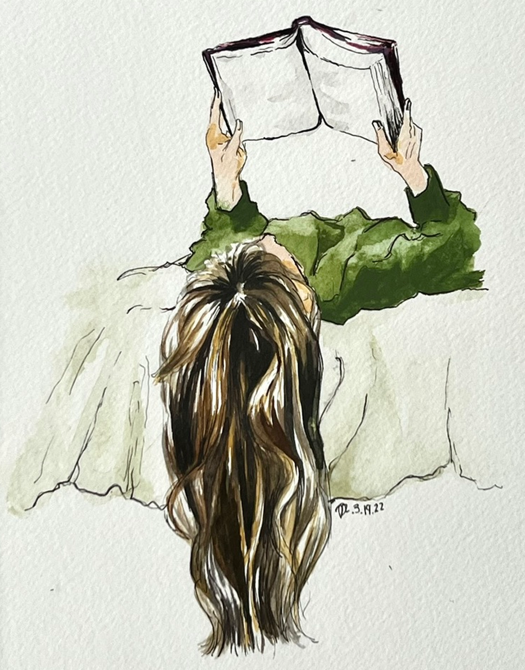 watercolor & ink, watercolor paper, 9×12in