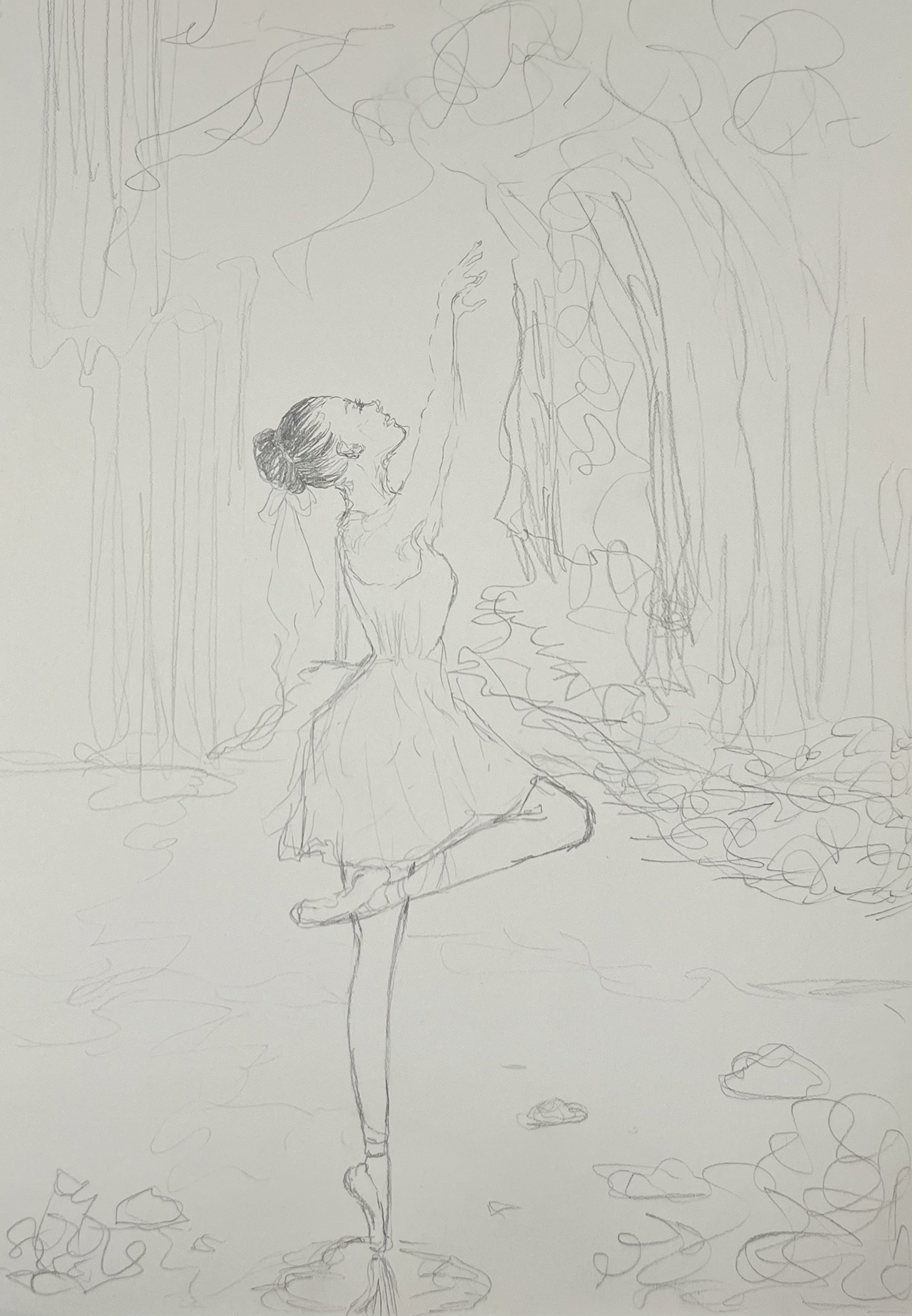 pencil, sketch paper, 9×12in