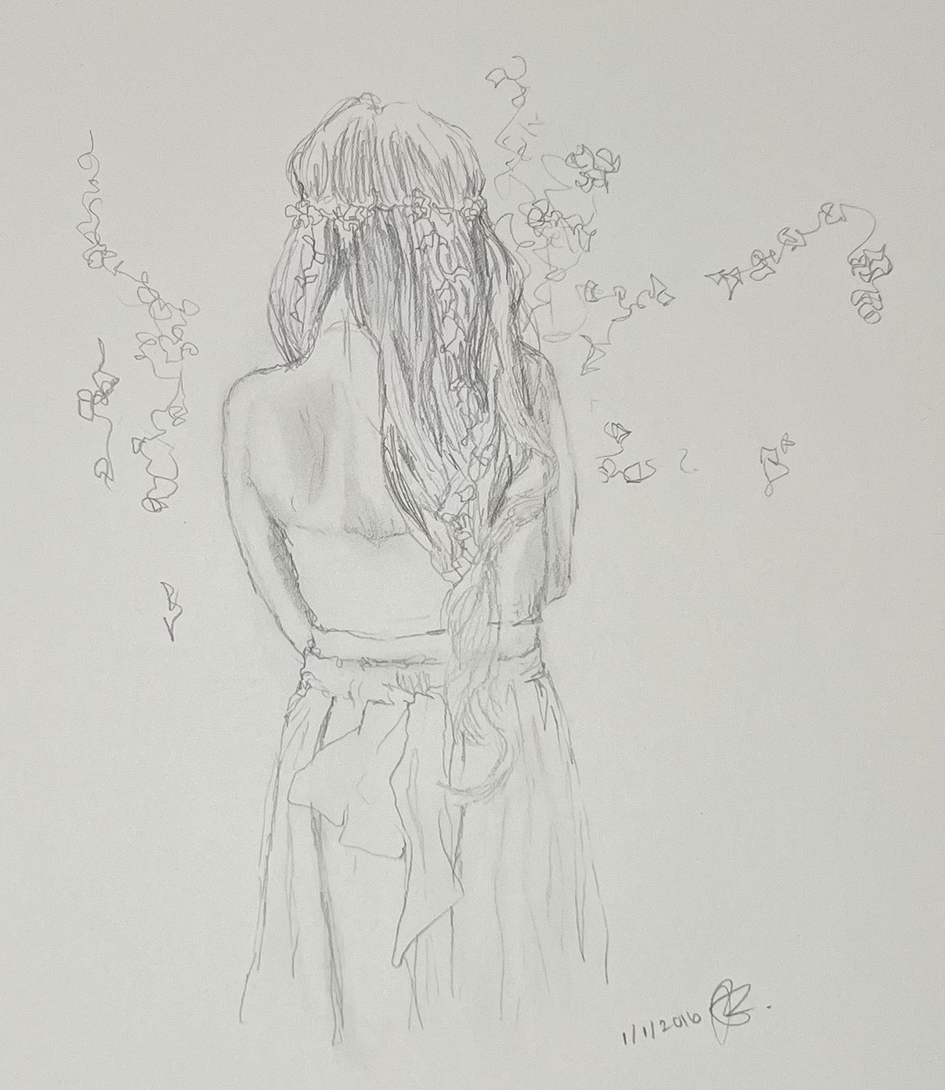 pencil, sketch paper, 9x12