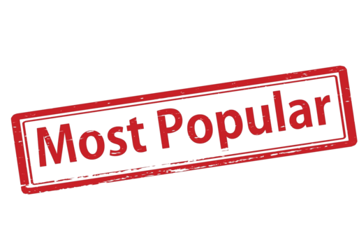 Red stamp-style text that reads 'Most Popular' on a black background.