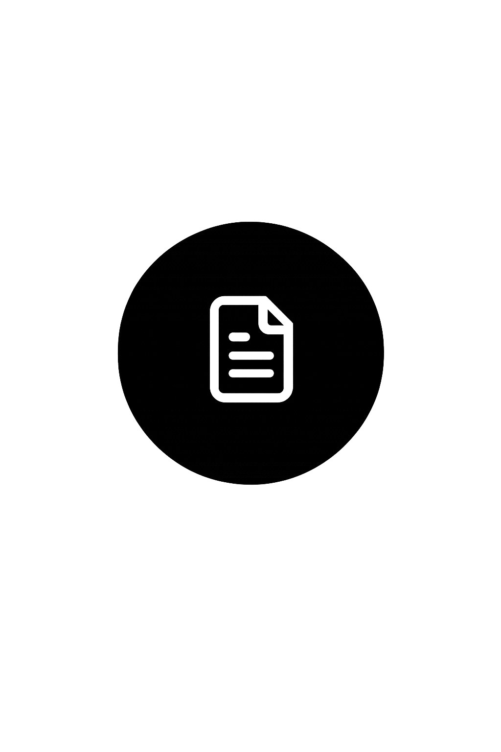 Illustration of a document with lines of text, surrounded by a dotted circle, representing a file or document icon, on a dark background.