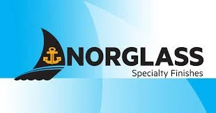 Norglass logo featuring a sailboat with an anchor on a blue background.