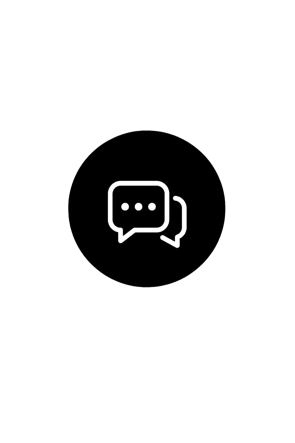Black icon of speech bubbles representing a messaging or chat feature on a digital interface.