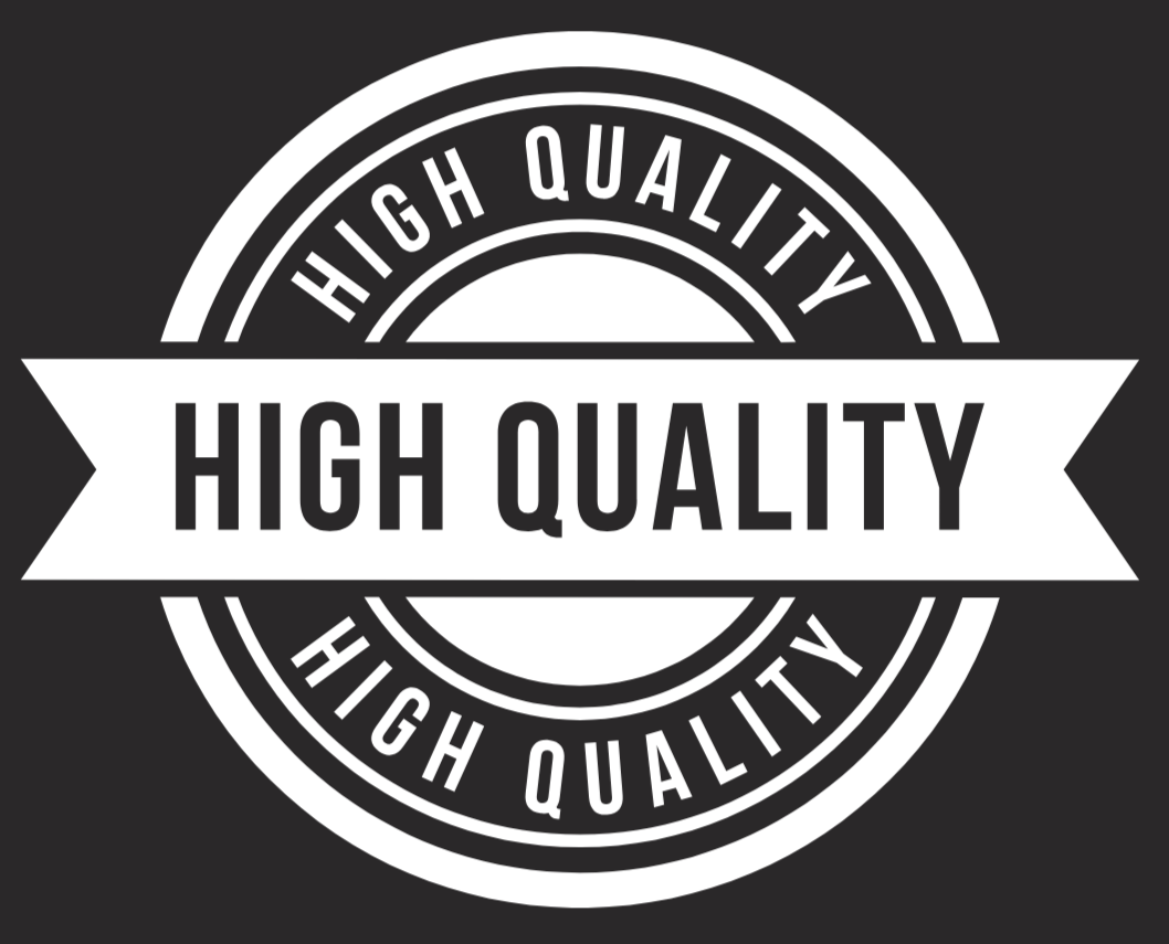 A black and white badge with the words 'High Quality' written four times, placed in a circular shape.