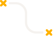 Two orange X marks connected by a faint curved line on a light gray background.