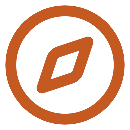A black background with a circular brown border and a brown diamond-shaped symbol in the center.