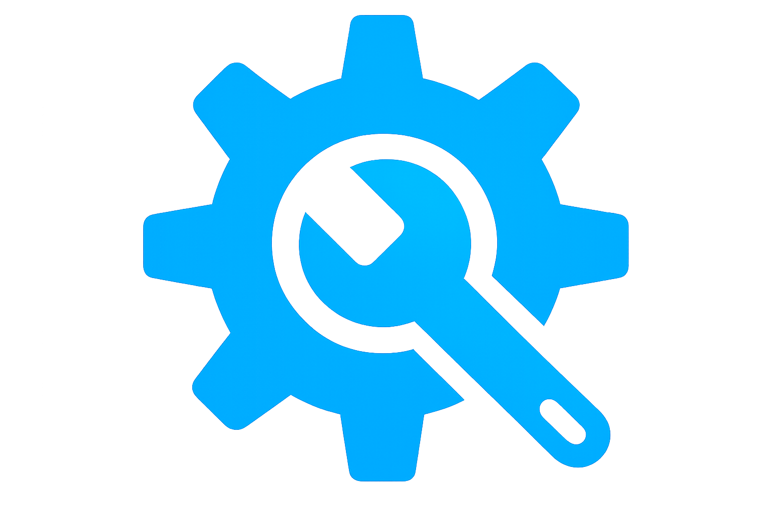 Blue gear with a magnifying glass focusing on a clock symbol in the center.
