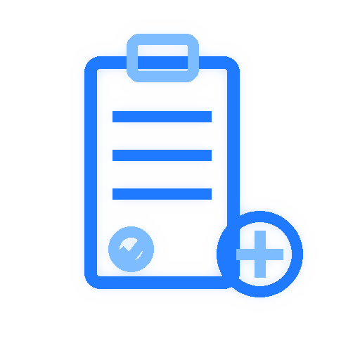 Icon of a clipboard with a plus sign, indicating health or medical record addition.