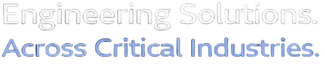 Text image with the phrases 'Engineering Solutions.' and 'Across Critical Industries.' in large, colorful fonts.