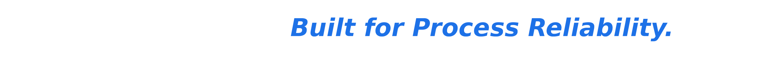 Text reading "Food and Beverage. Built for Process Reliability" with a blue underline and bold font.