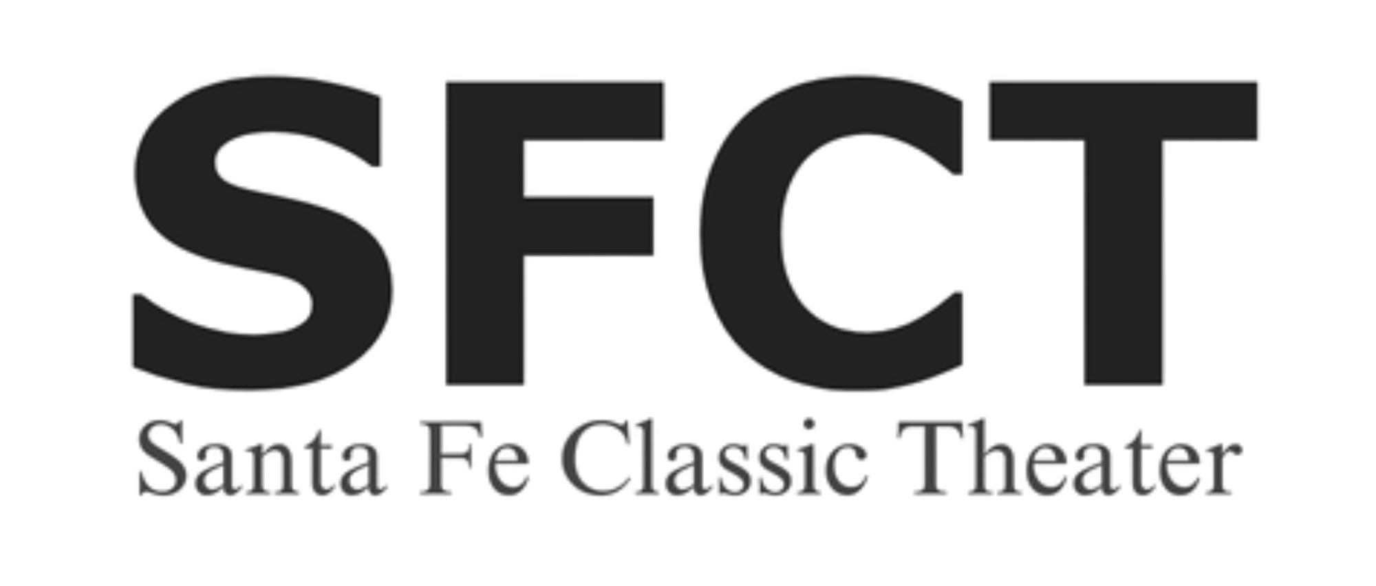 Black logo with large letters 'SFCT' and smaller text underneath saying 'Santa Fe Classic Theater'.