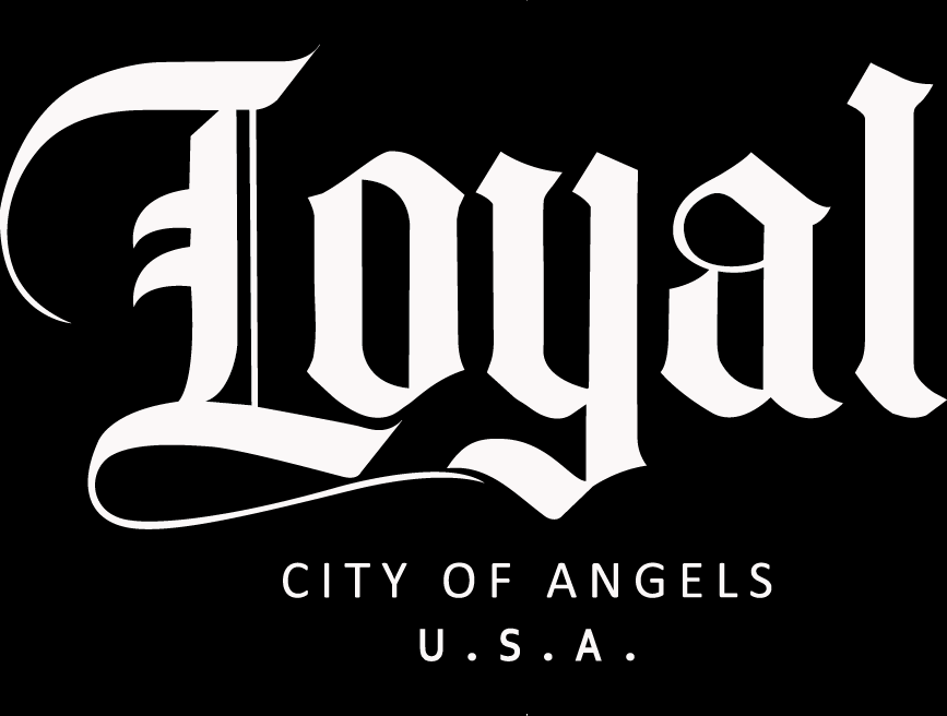 Stylized black and white logo of the city of Los Angeles, U.S.A., with the word "Los Angeles" written in a gothic font and "City of Angels U.S.A." in smaller all caps below.