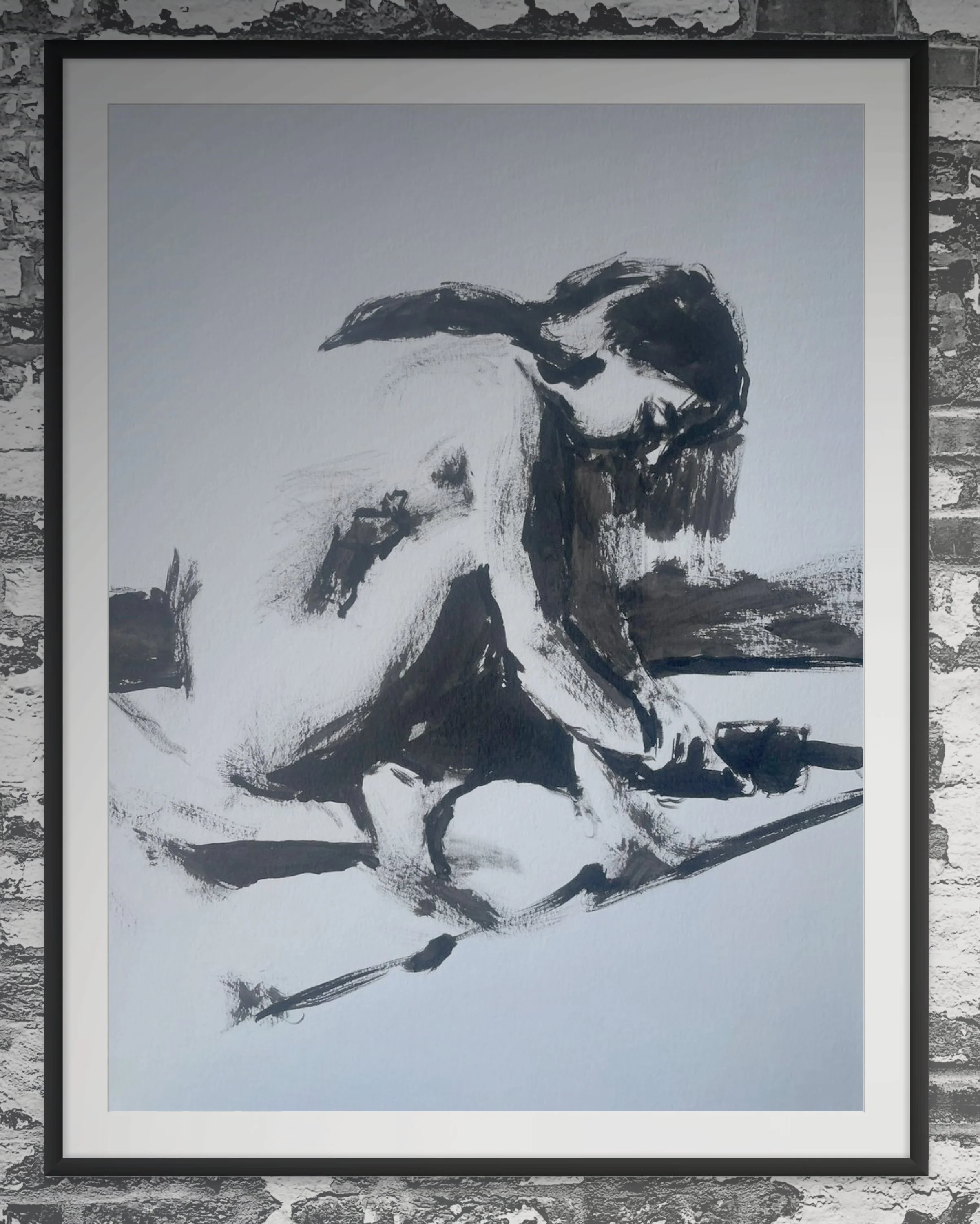 Figure ink painting haddar macdasi sitting Hadas