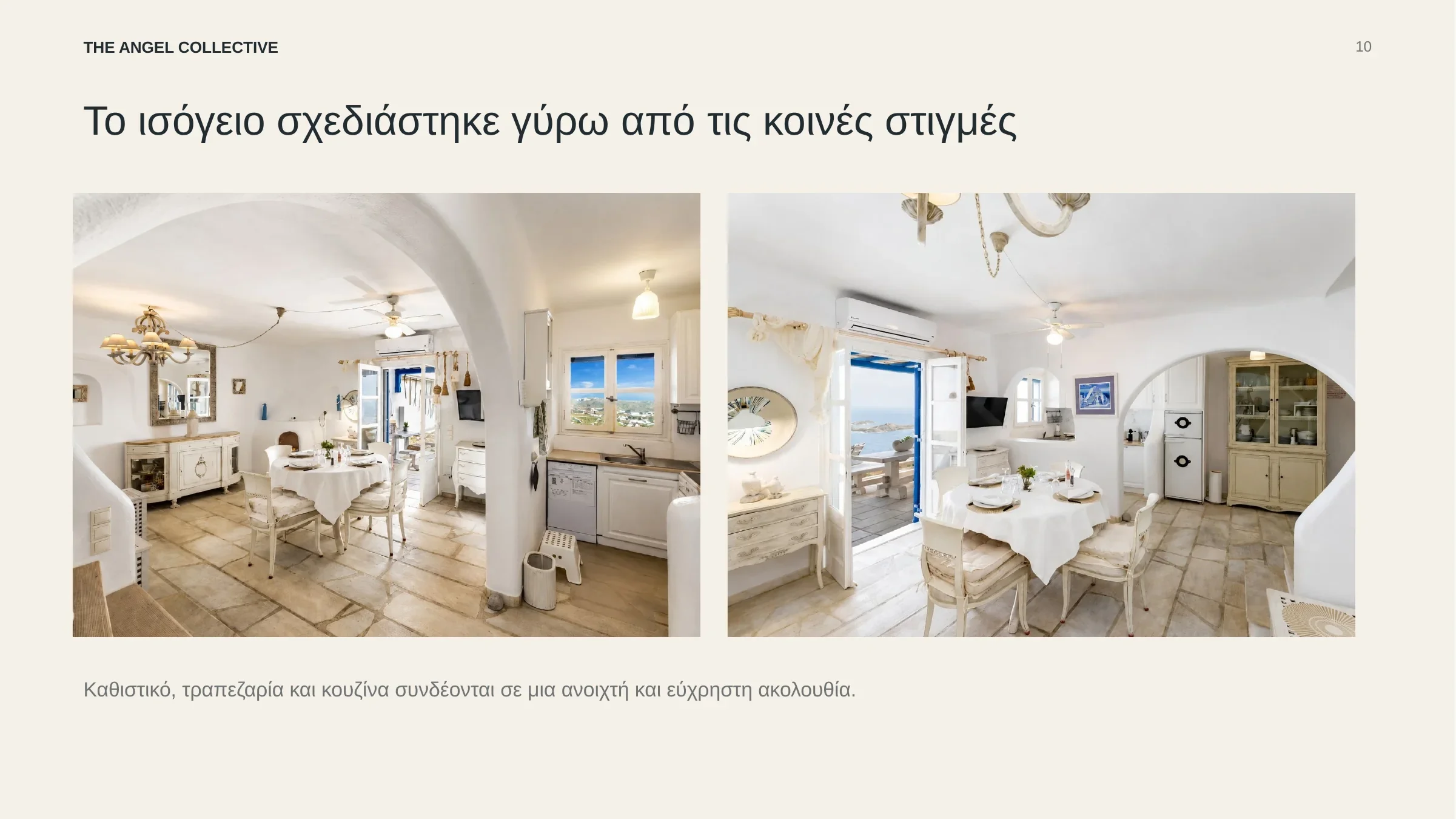 Ανοιχτό ισόγειο που συνδέει το κύριο καθιστικό, την τραπεζαρία και την κουζίνα.