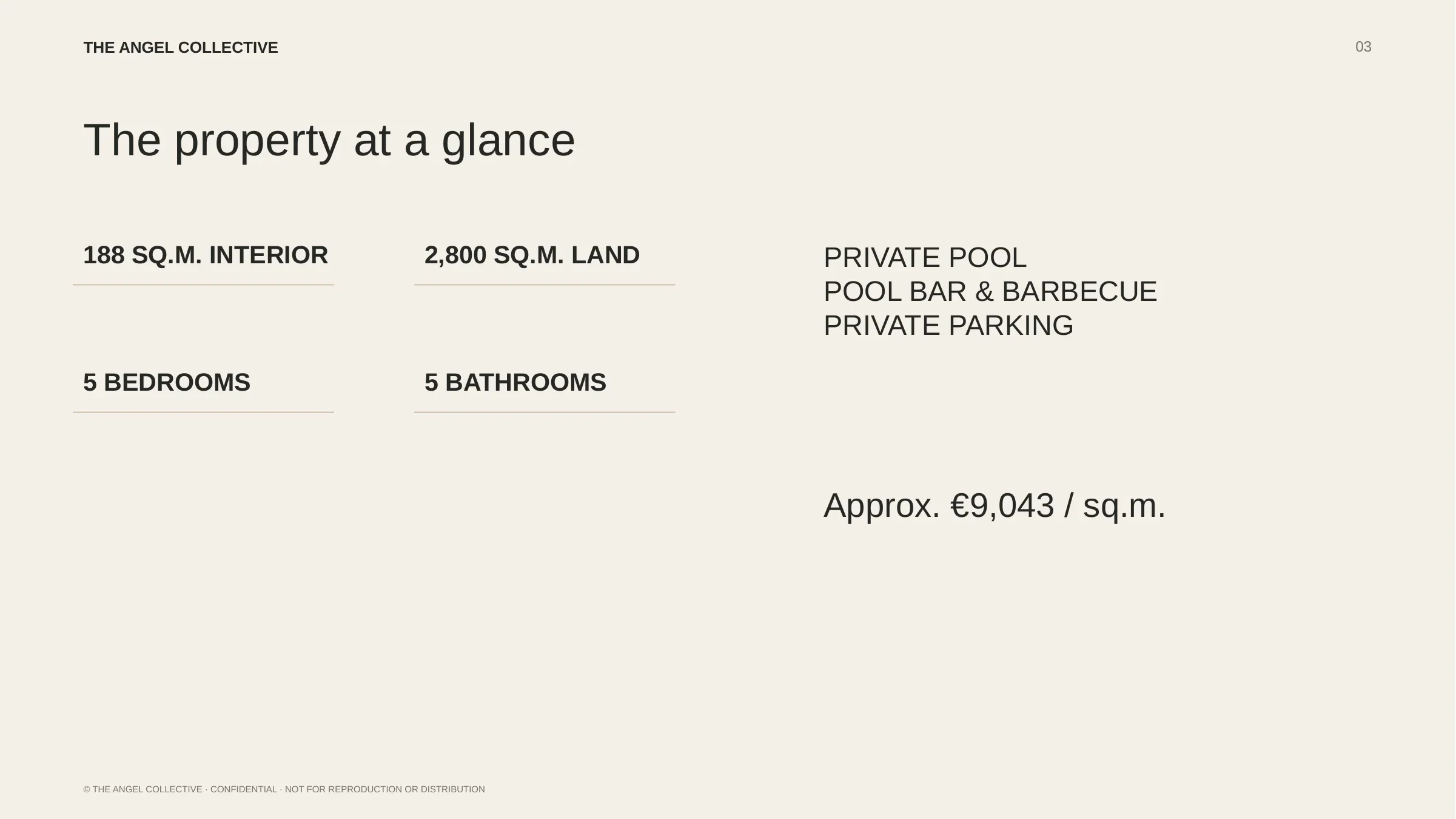 Property overview: Key property details for a five-bedroom Cycladic villa with a private pool in Kalafati, Mykonos.