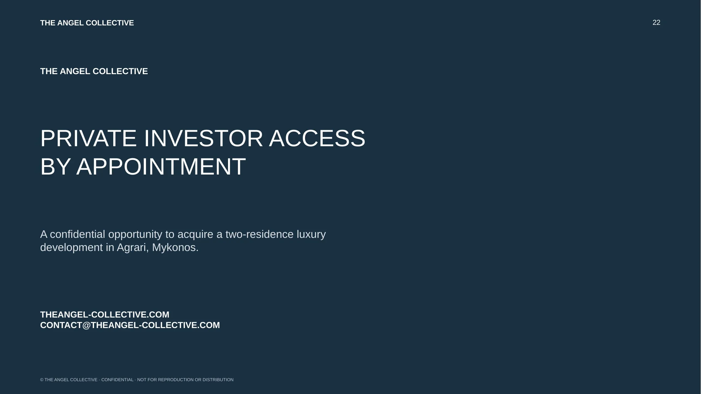 Private investor access information for the Agrari two-villa opportunity in Mykonos.