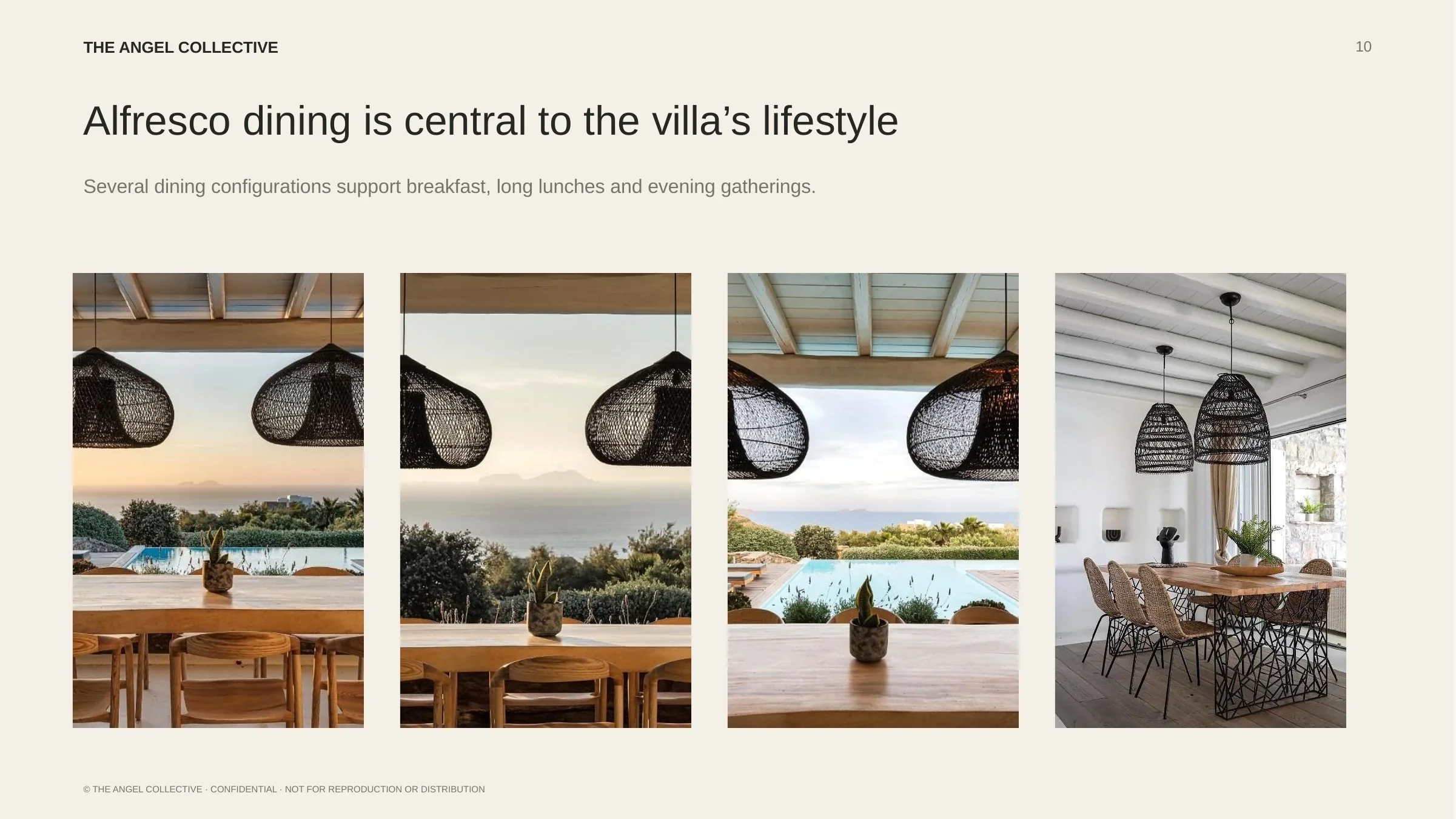 Alfresco dining: Alfresco dining spaces overlooking the pool and sea at El Sueno villa in Kalafati.