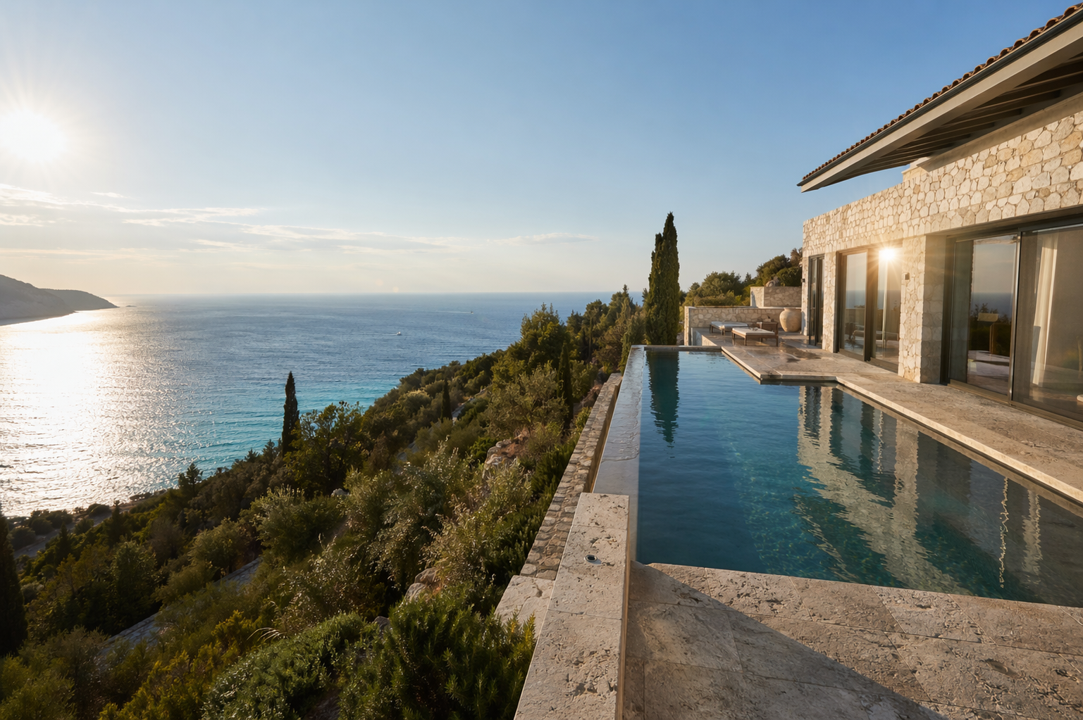 Luxury villa with infinity pool for sale in Lefkada, Greece, overlooking the Ionian Sea