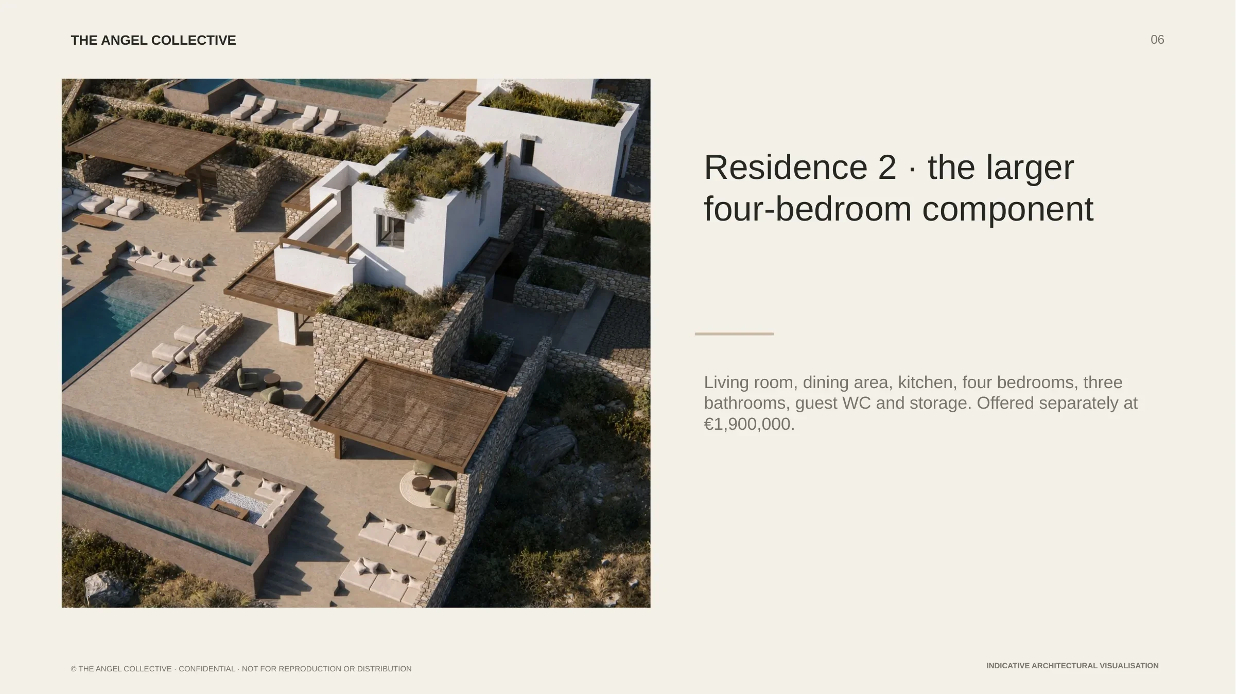 Indicative architectural overview of Residence Two with private pool in Agrari, Mykonos.