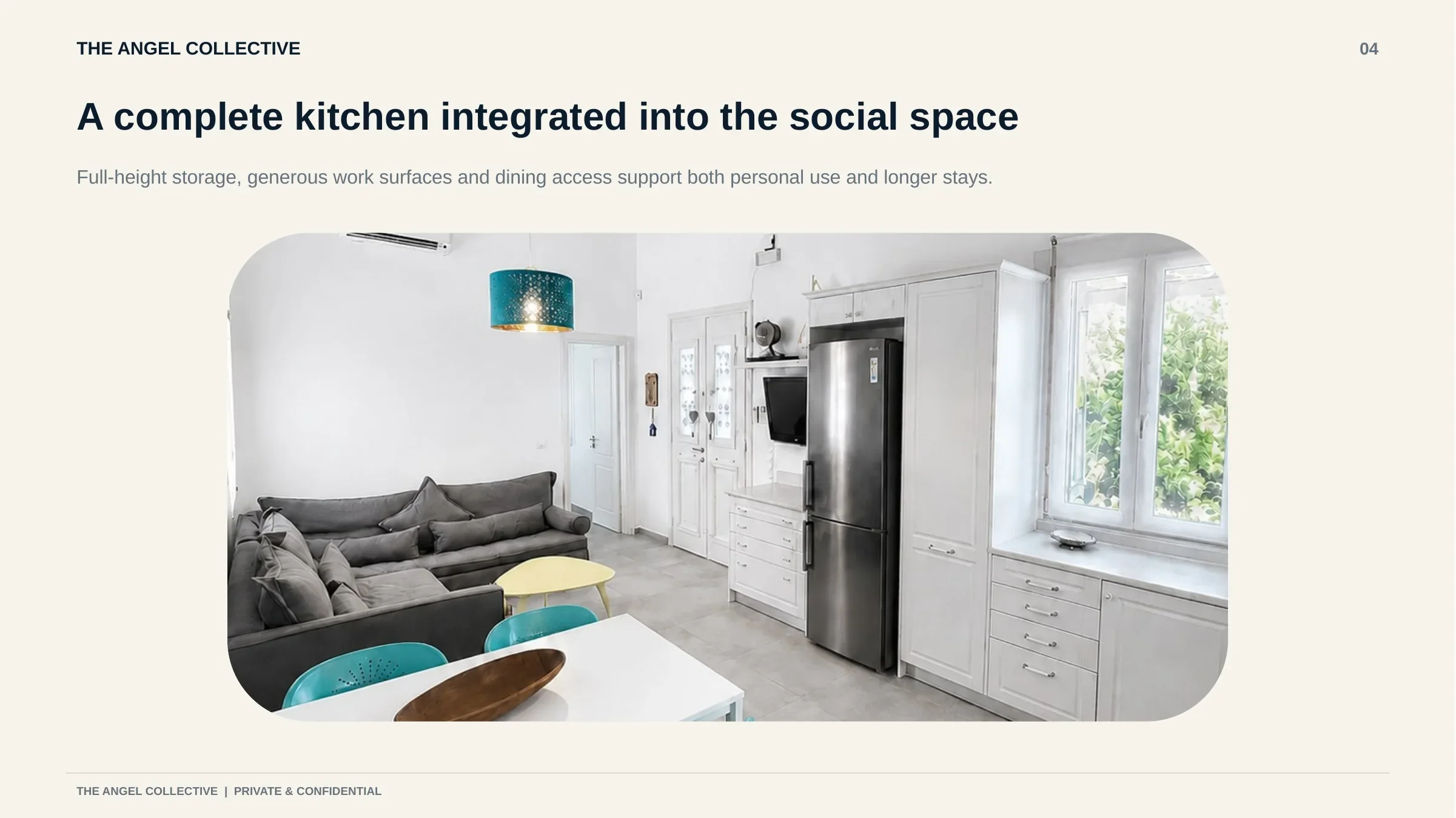 Fully equipped kitchen with extensive storage, generous work surfaces and direct access to the dining area.