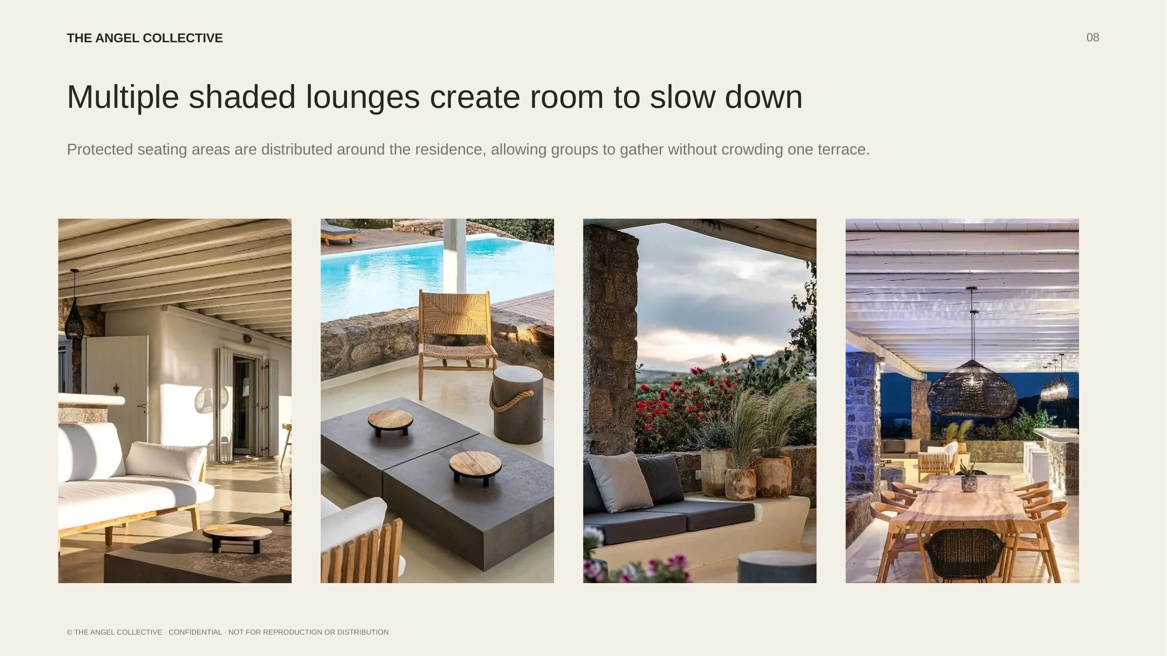 Outdoor lounges: Shaded outdoor lounge areas beside the pool, designed for relaxing and entertaining.