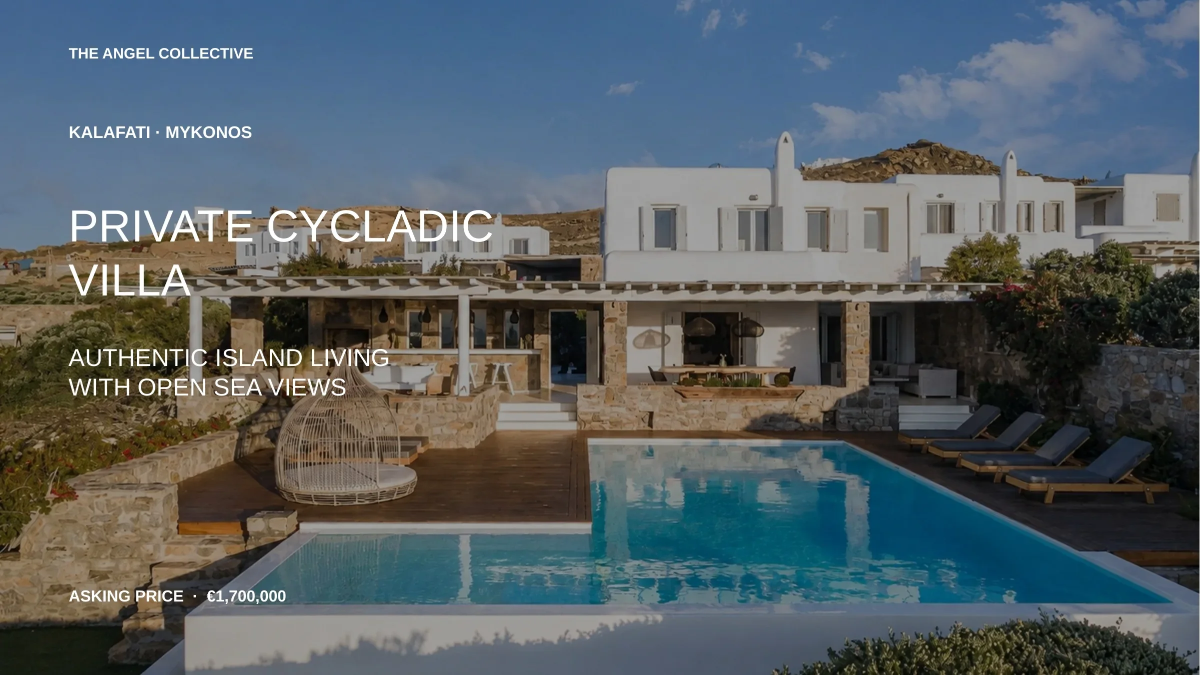 Private Cycladic villa in Kalafati, Mykonos, featuring a swimming pool, stone architecture and open sea views.