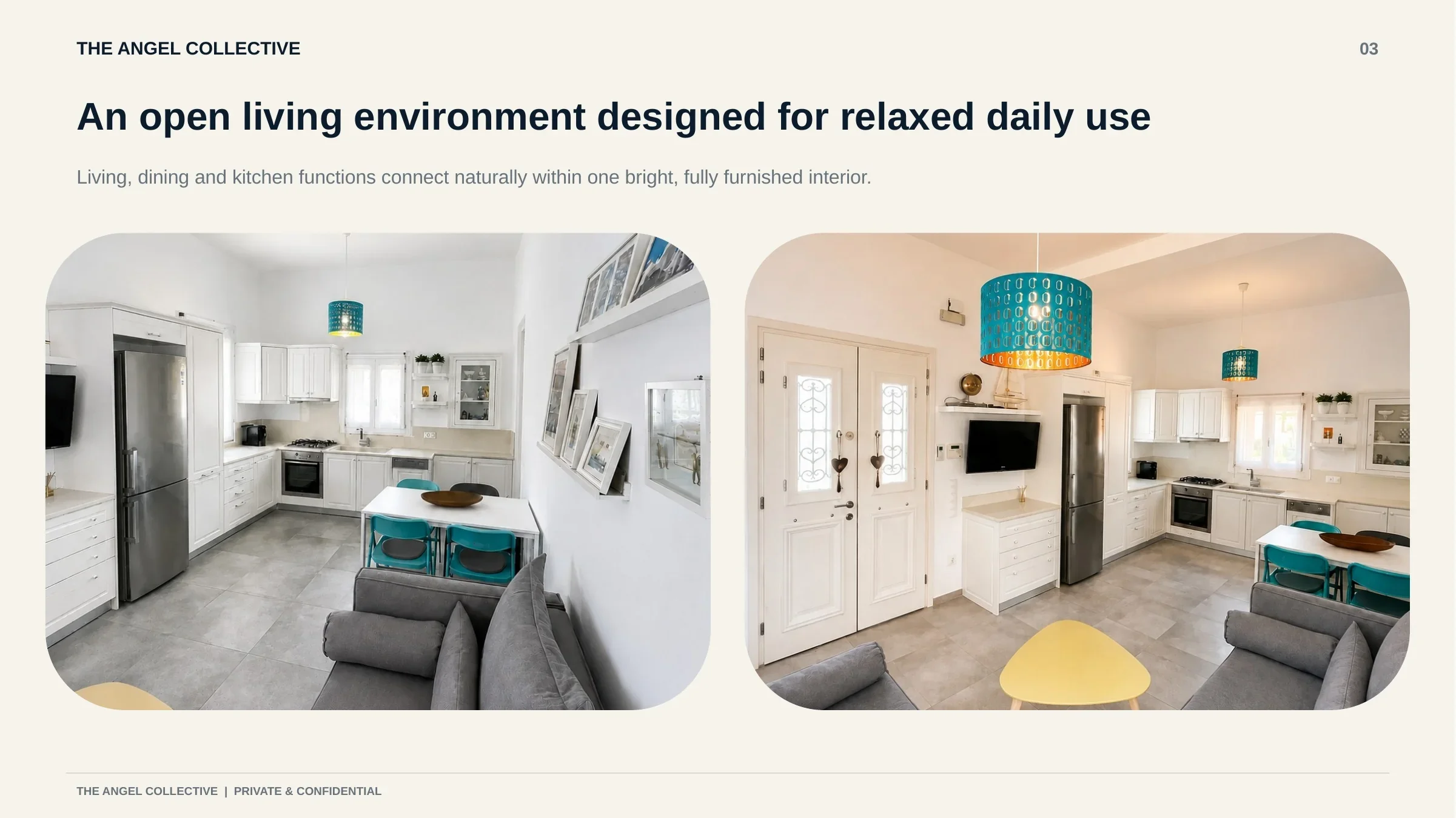 Bright open-plan living, dining and kitchen space designed for comfortable everyday island living.