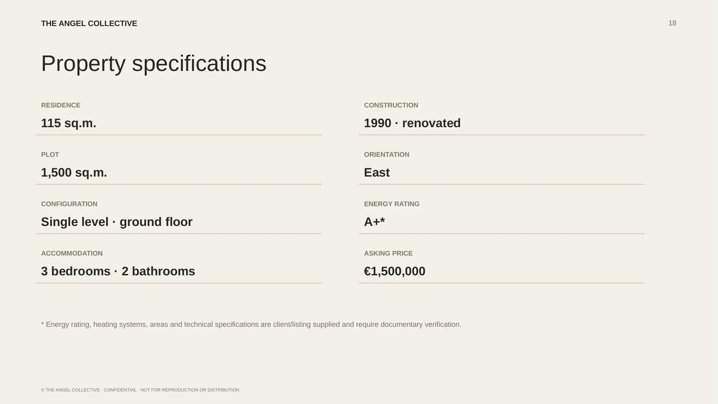 Property specifications for a three-bedroom single-level residence on a private plot in Kalafati.