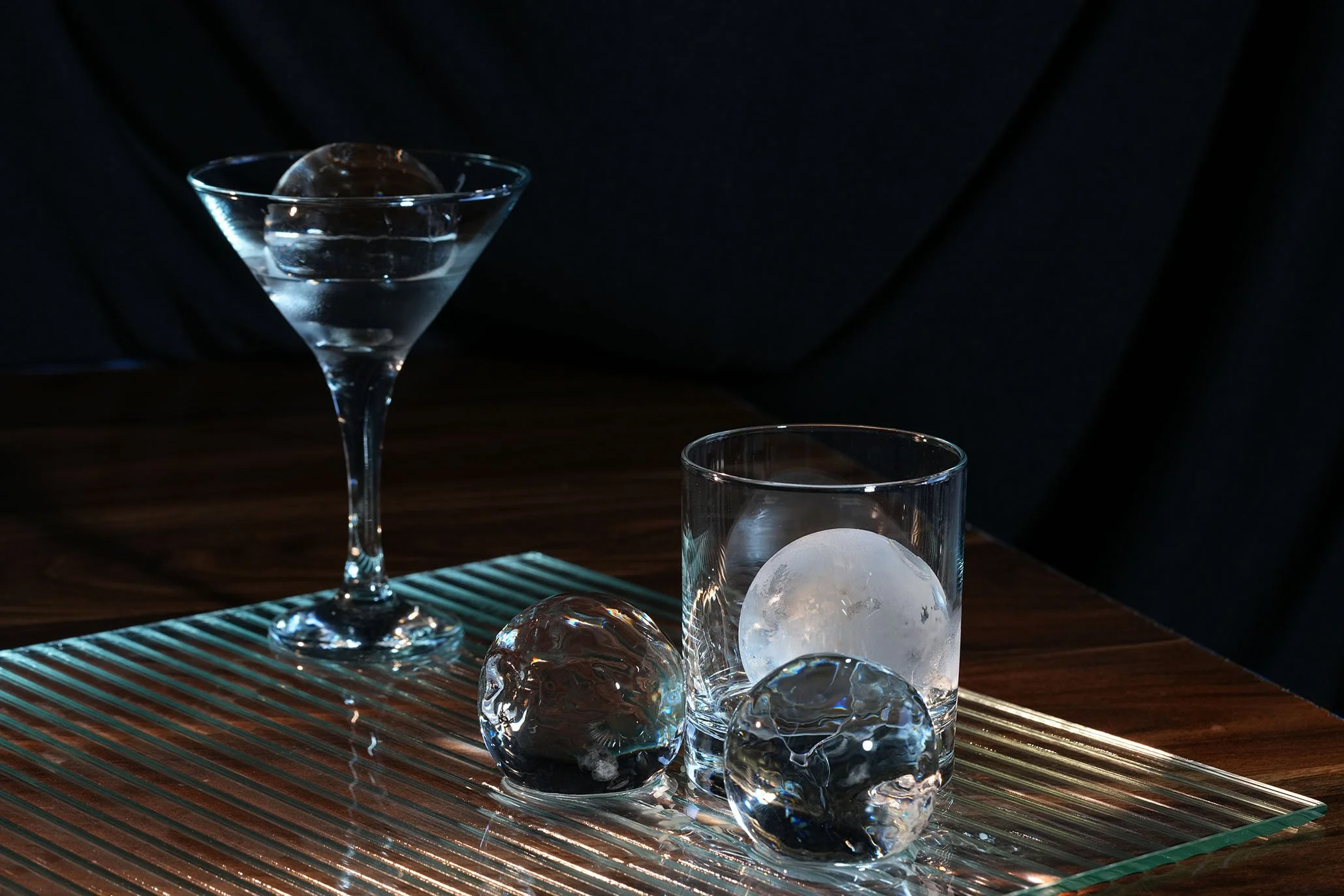 Precision-crafted clear ice spheres for elegant, high-end presentation