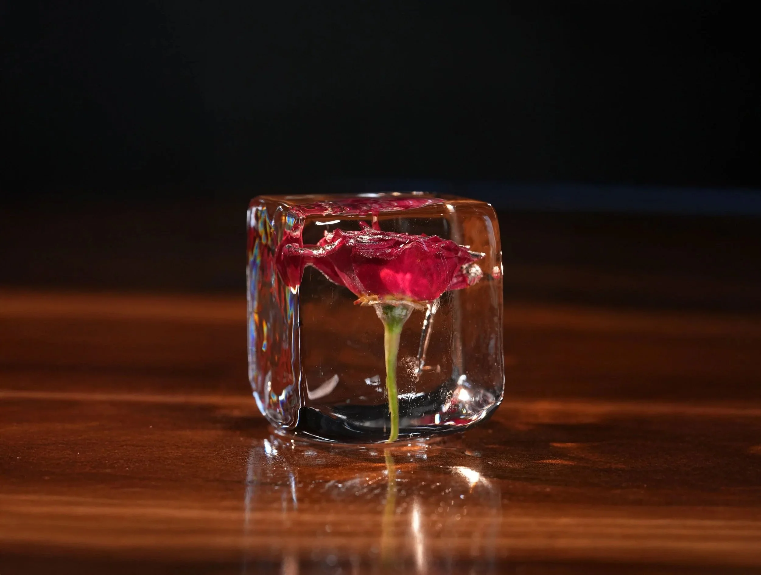 Custom-branded clear ice with logo and patterned detailing for premium presentation