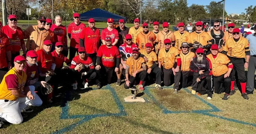 The annual Tamworth baseball carnival bringing lots of smiles&hellip;. The Annual Fireball Trophy about to be fought out &amp; black arm bands are in honour of Warrick Taylor who started it all.  The FB Kegs in the Red Carlo uniform ended up winning 