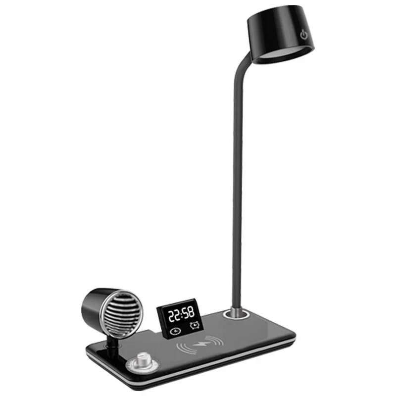 WB-1772 Skrivbordslampa m. klocka, laddn o högt