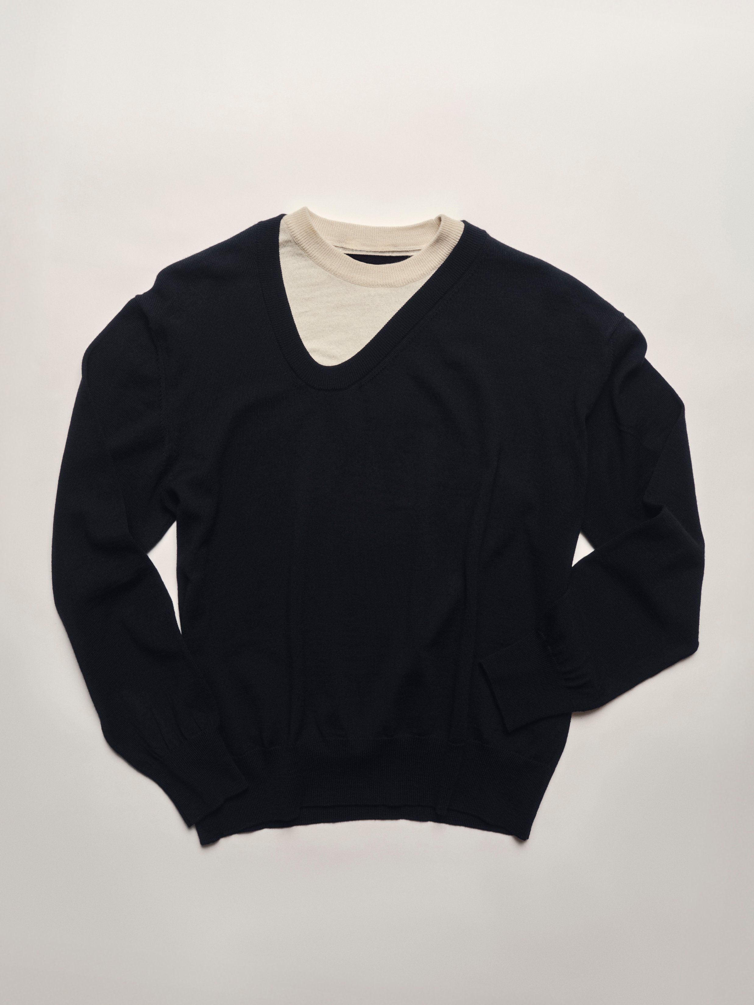 Asymmetric Double Layered Collar Knitted Pullover