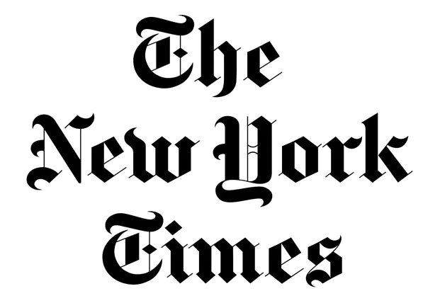 Black and white logo of New York Times with stylized text