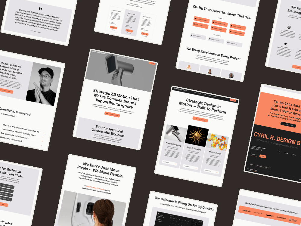 Página web para Cyril Design Studio con casos de estudio, showreels y diseño estratégico para clientes B2B