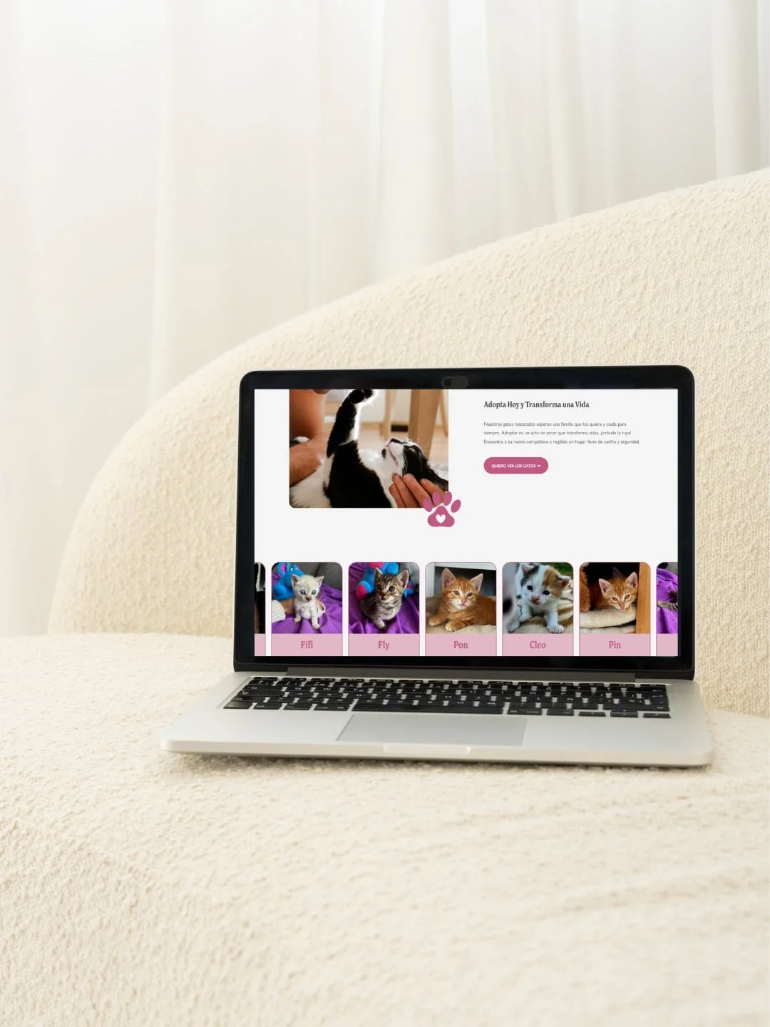Diseño web en Squarespace para protectora de gatos, optimizado para adopciones, voluntariado, donaciones y comunicación emocional con impacto social.
