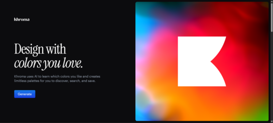 Khroma color pairing tool using AI to display unique background and text color combinations