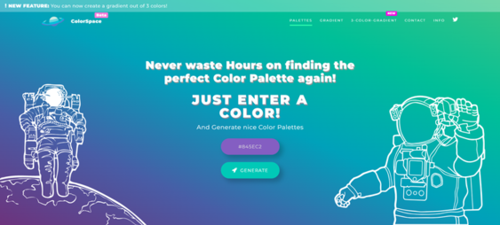 ColorSpace palette generator producing multiple matching color schemes from a single input color