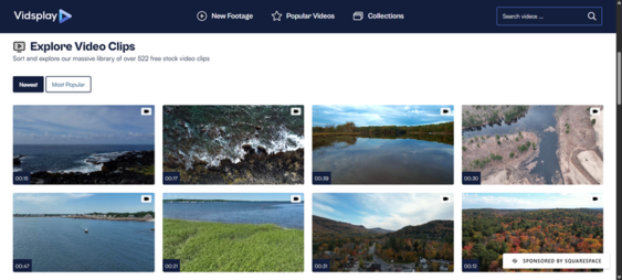 Vidsplay stock video library with weekly free updates for Squarespace websites and marketing use.