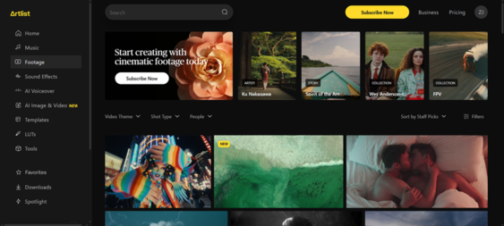 Artlist premium royalty-free stock videos and music for cinematic Squarespace website backgrounds and engaging multimedia content.
