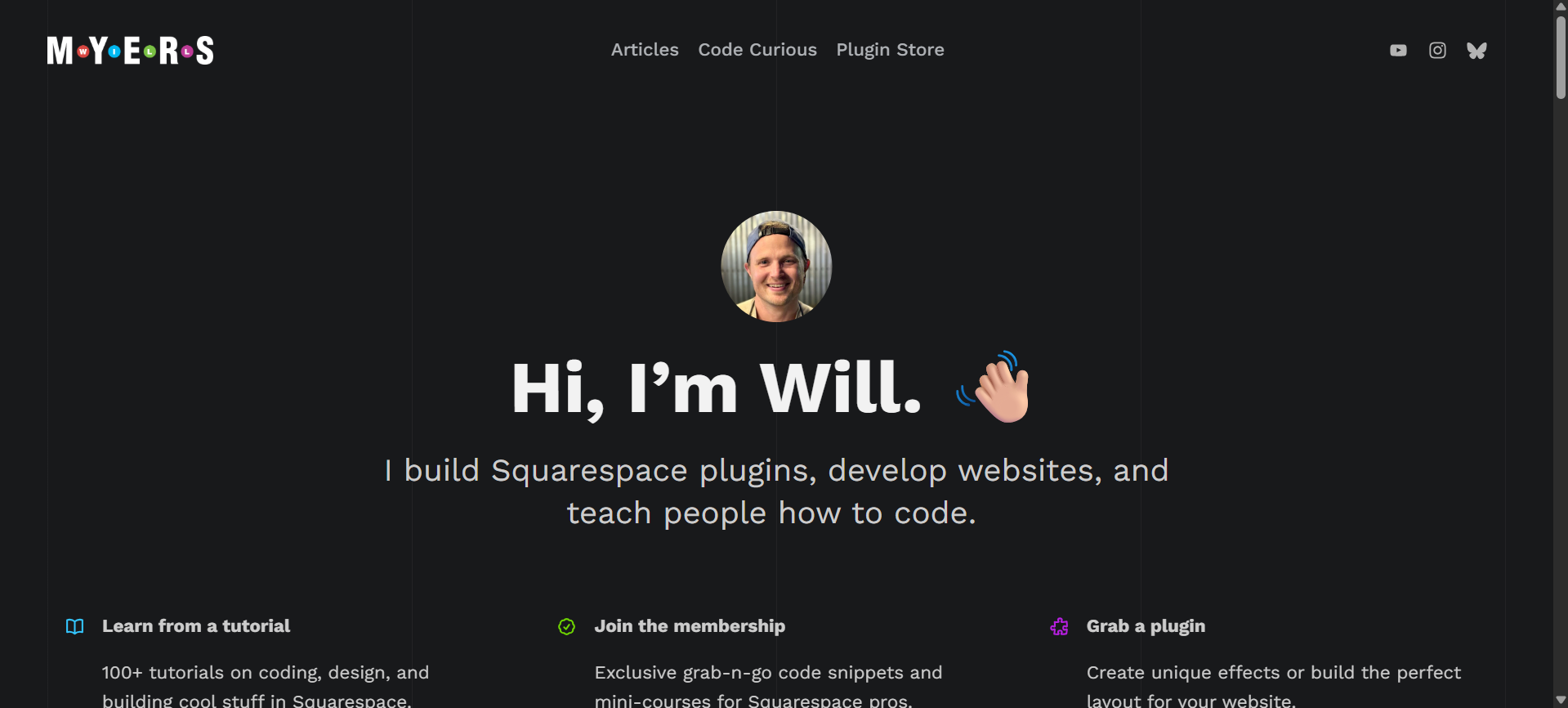 Will Myers premium Squarespace visual effects and hover plugin tools for creative web design.