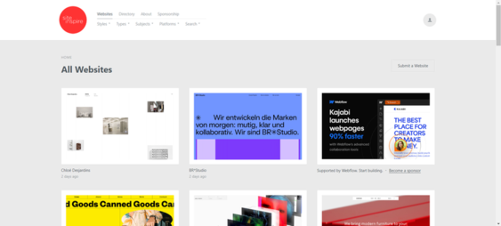 Well-organized website design gallery searchable by industry, layout, and style on SiteInspire