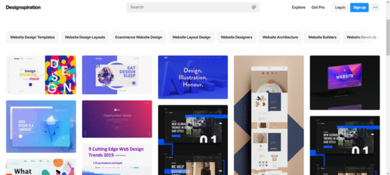 Quick visual references for website layout, color schemes, and modern aesthetics from Design Inspiration