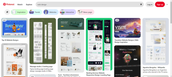 Endless web design boards and ideas searchable by niche like Squarespace coaching and wellness design on Pinterest